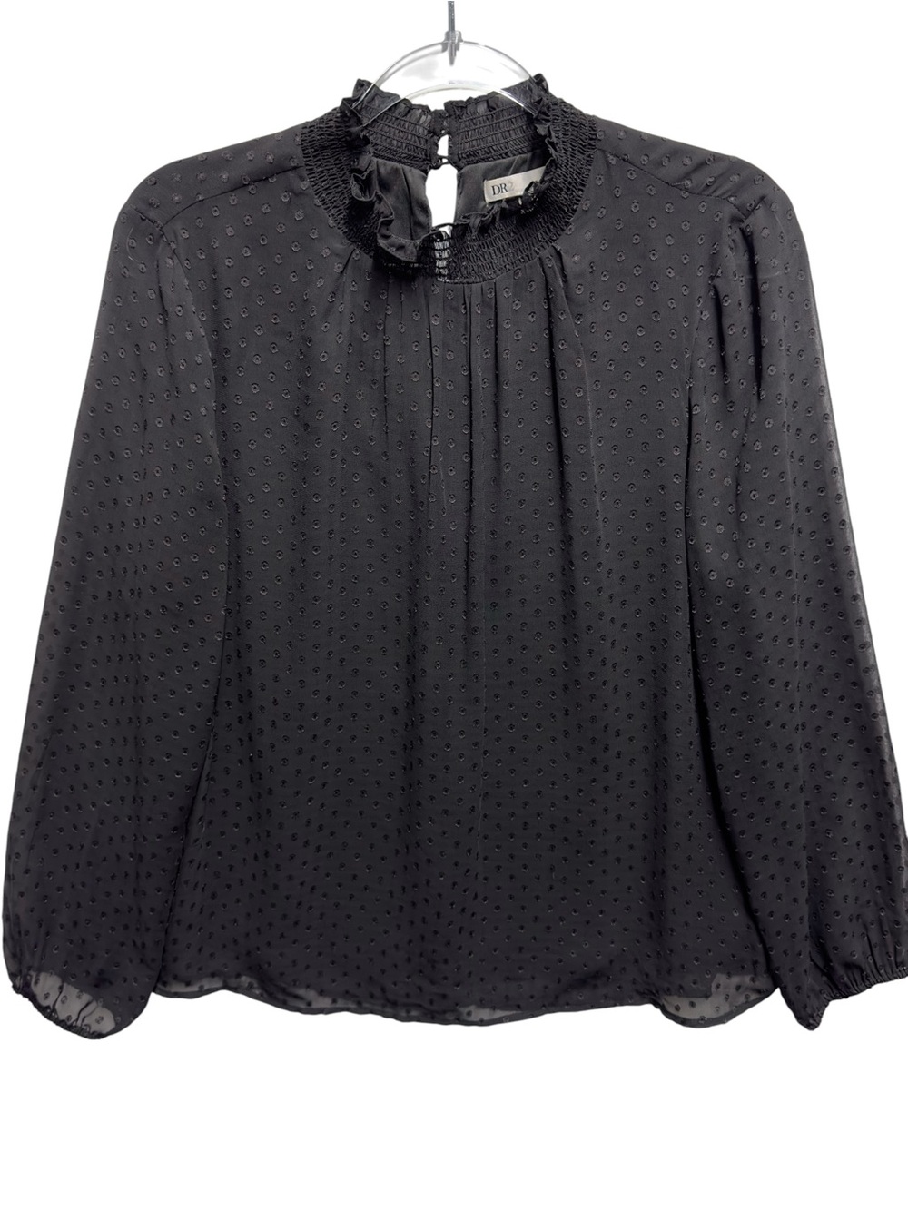 Tuxedo Chiffon Satin Knit Jacquard Polka Dots Ruffle Smocked Pleated Blouse Top